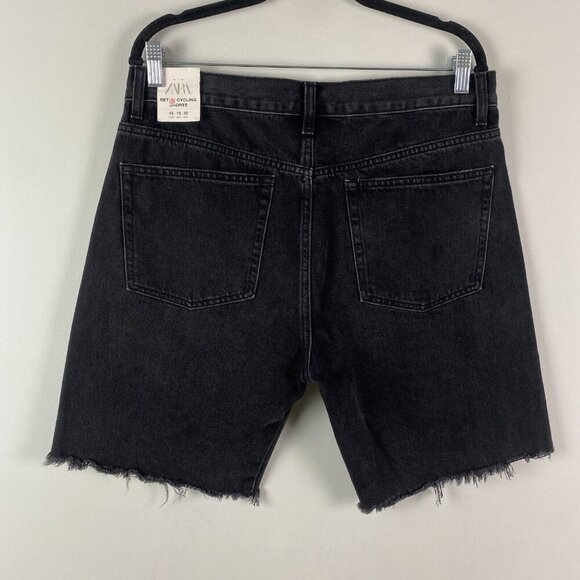 Zara Retro Cycling Shorts Womens Size 32 Cutoff Denim Bermuda Black Button Fly - Picture 5 of 12